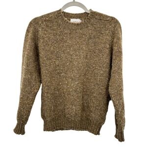 Jamieson's Brushed Shetland Wool Crew Neck Sweater Mens Size Small Brown Camel